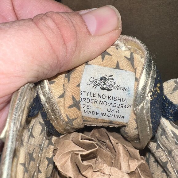 AppleBottom Sz 8 Youth Hightop Gold Denim Blue Sparkle Bling Sneakers S04 - Picture 7 of 7